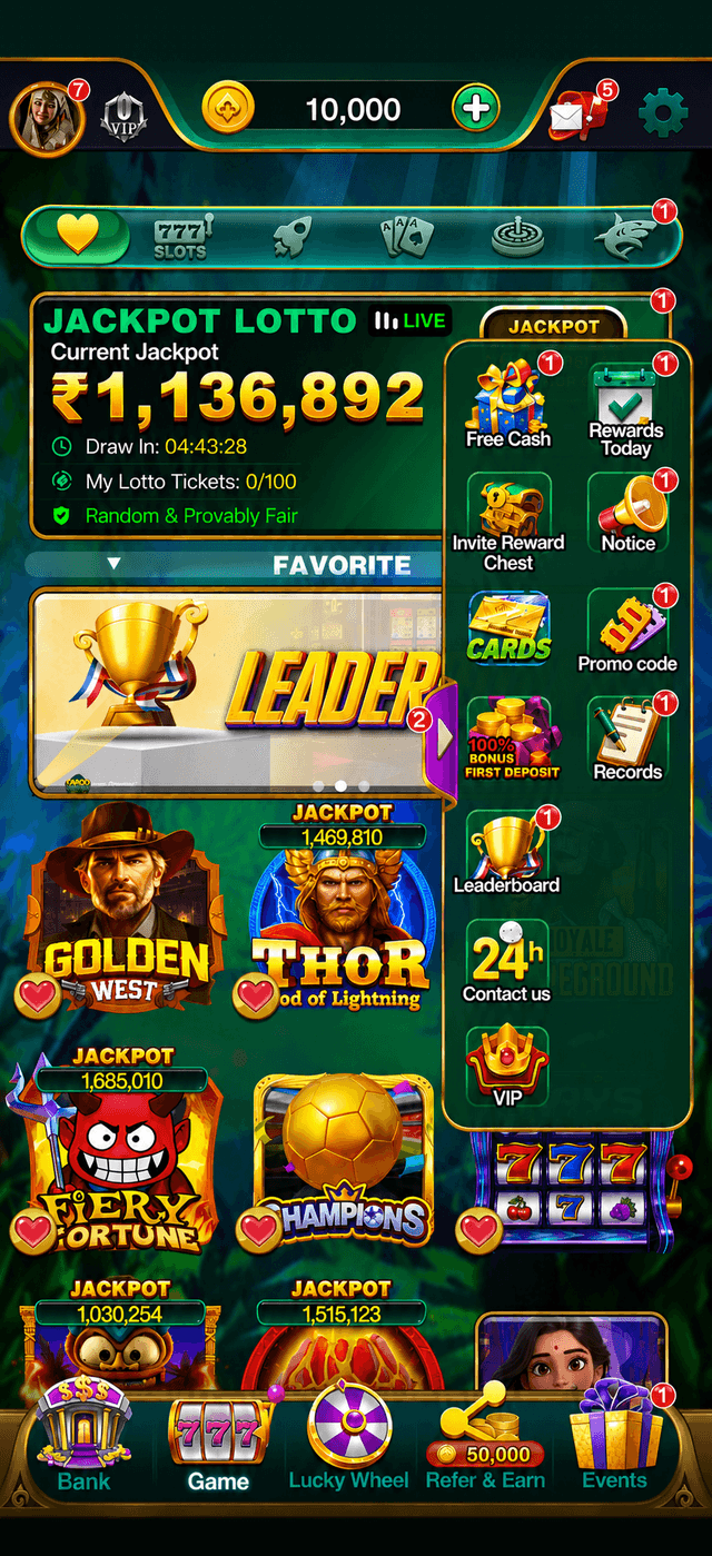Yono Game app main lobby with slots and card game categories